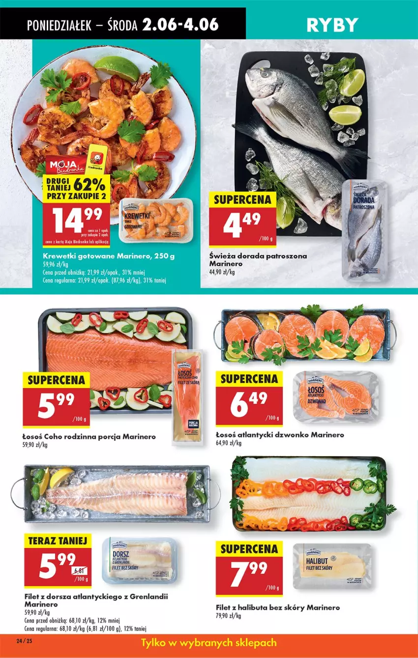 Gazetka promocyjna Biedronka - Od Poniedziałku - ważna 02.06 do 07.06.2025 - strona 28 - produkty: Dorsz, Filet z dorsza atlantyckiego, Halibut, Krewetki, LG, Por