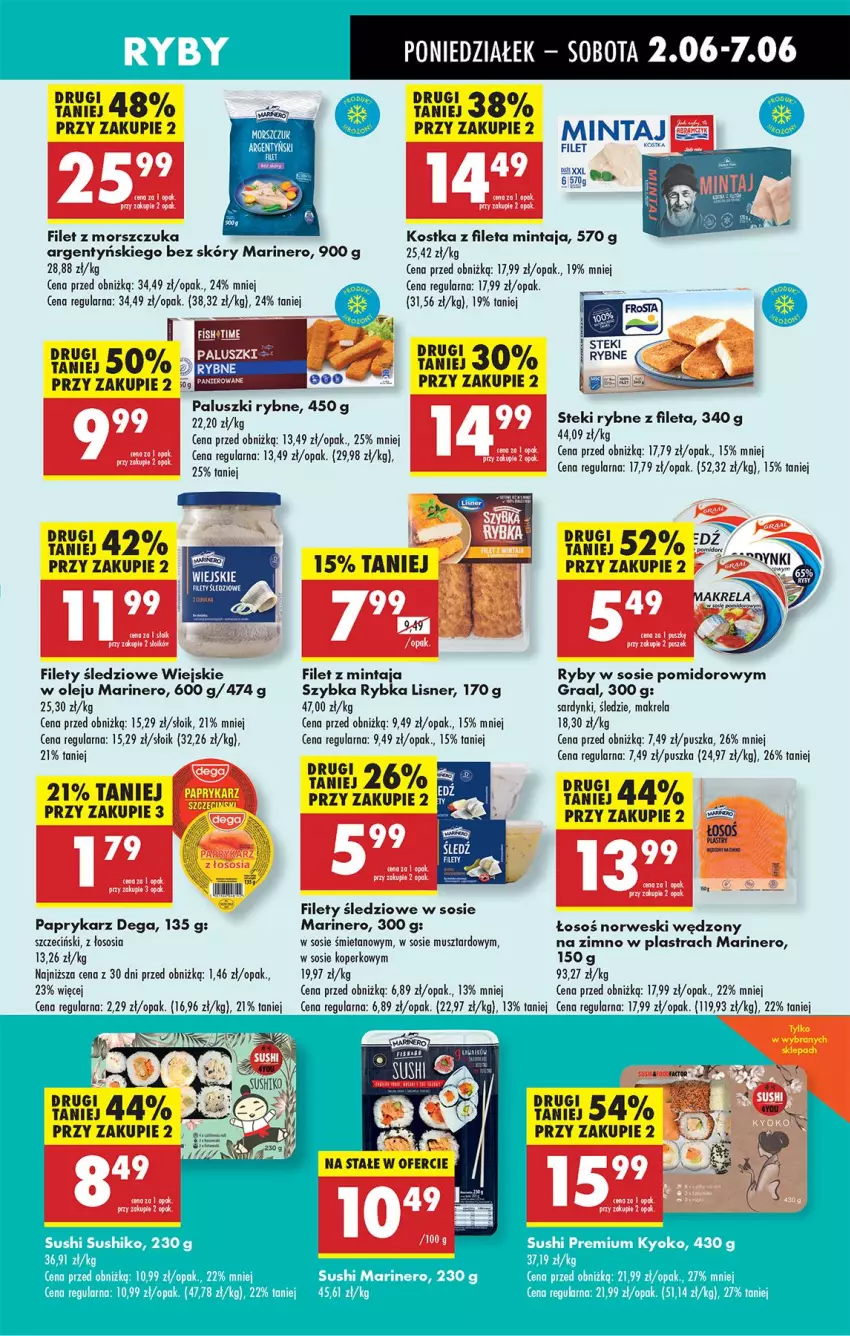 Gazetka promocyjna Biedronka - Od Poniedziałku - ważna 02.06 do 07.06.2025 - strona 29 - produkty: Dega, Fa, Filet z mintaja, Filet z morszczuka, Gra, Graal, Leon, Lisner, Mintaj, Mus, Ocet, Olej, Paluszki rybne, Papryka, Paprykarz, Pax, Rum, Sardynki, Sos, Stek