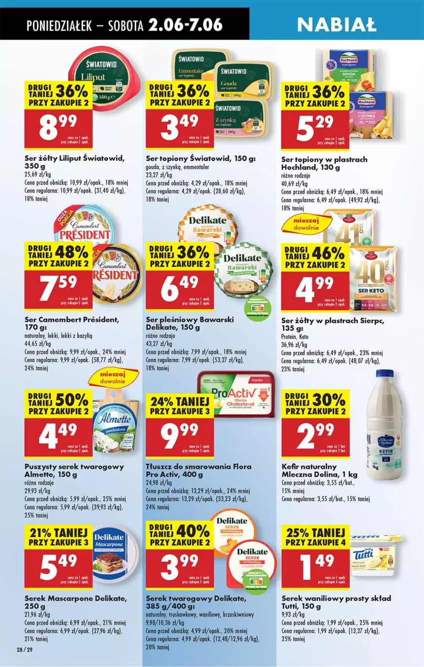 Gazetka promocyjna Biedronka - Od Poniedziałku - ważna 02.06 do 07.06.2025 - strona 32 - produkty: Almette, Bazyl, Camembert, Emmental, Flora, Gouda, Hochland, Kefir, Kefir naturalny, Leon, Mascarpone, Ser, Ser pleśniowy, Ser topiony, Serek, Serek twarogowy, Top