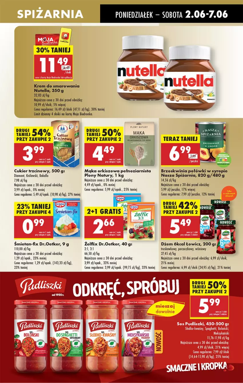 Gazetka promocyjna Biedronka - Od Poniedziałku - ważna 02.06 do 07.06.2025 - strona 37 - produkty: Brzoskwinie, Cukier, Cukier trzcinowy, Diamant, Dżem, Królewski, Mąka, Nutella, Por, Syrop
