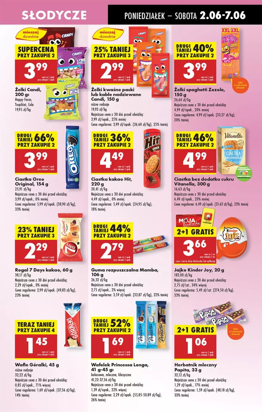 Gazetka promocyjna Biedronka - Od Poniedziałku - ważna 02.06 do 07.06.2025 - strona 43 - produkty: 7 Days, Ciastka, Fa, Gin, Góralki, Gra, Guma rozpuszczalna, Kakao, Kinder, Kokos, Mamba, Oreo, Princessa, Rogal, Spaghetti, Tera, Wafelek, Wafle