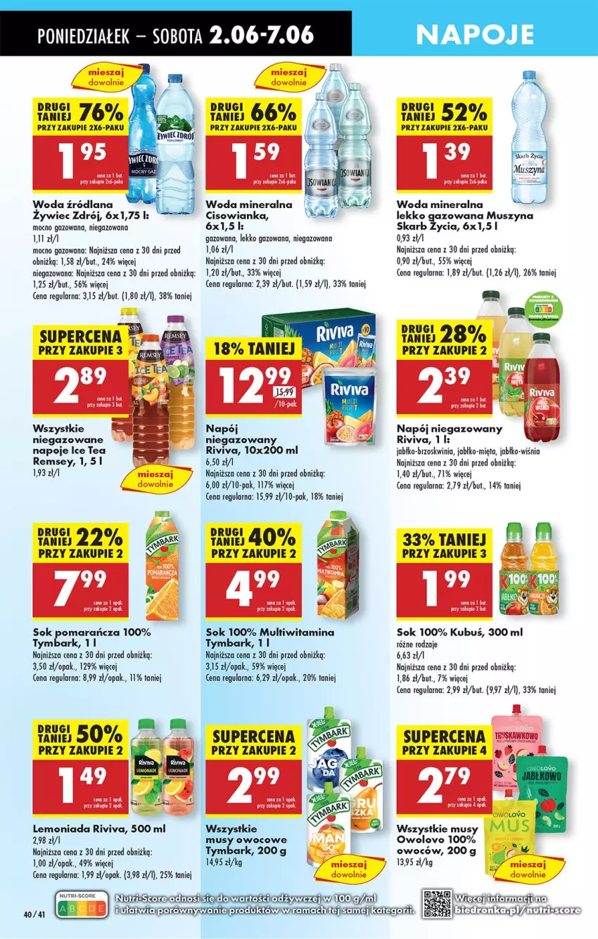 Gazetka promocyjna Biedronka - Od Poniedziałku - ważna 02.06 do 07.06.2025 - strona 44 - produkty: Cisowianka, LANA, Lemoniada, Mięta, Mus, Napój, Napój niegazowany, Napoje, Por, Sok, Szyna, Tymbark, Woda, Woda mineralna
