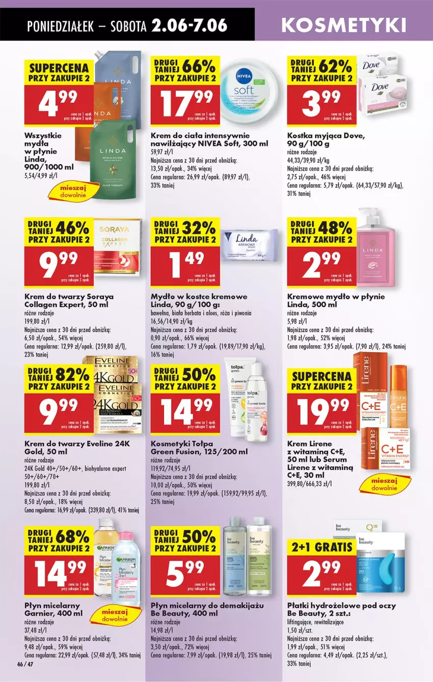 Gazetka promocyjna Biedronka - Od Poniedziałku - ważna 02.06 do 07.06.2025 - strona 50 - produkty: Be Be, Dove, Eveline, Fusion, Garnier, Gra, Herbata, Kostka myjąca, Krem do ciała, Krem do twarzy, Leon, Lirene, Makijaż, Mydło, Mydło w płynie, Nivea, Nuty, Piwo, Płyn micelarny, Róża, Rum, Ser, Serum, Tołpa, Wełna
