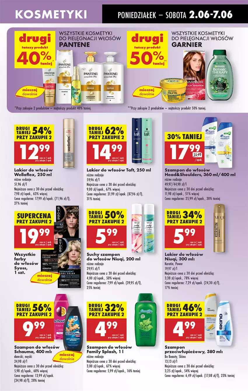 Gazetka promocyjna Biedronka - Od Poniedziałku - ważna 02.06 do 07.06.2025 - strona 51 - produkty: Be Be, Fa, Garnier, Lakier, Lakier do włosów, Niuqi, Pantene, Por, Schauma, Suchy szampon, Syoss, Szampon, Taft, Wella, Wellaflex