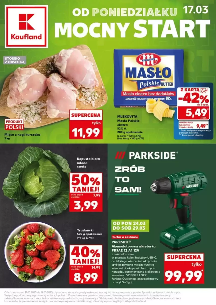 Gazetka promocyjna Kaufland - ważna 17.03 do 19.03.2025 - strona 1 - produkty: Akumulator, LG, Parkside, Torba, Truskawki