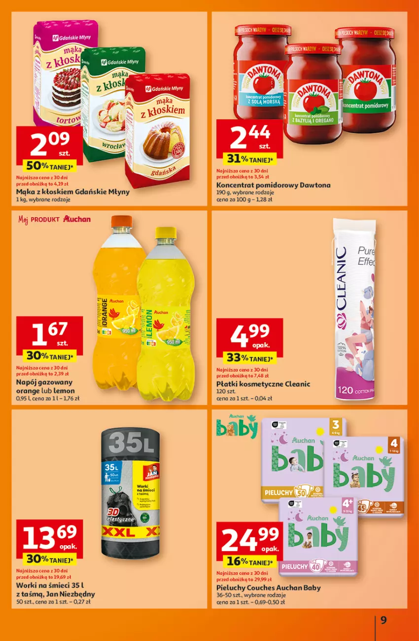 Gazetka promocyjna Auchan - Pewność Niskich Cen Hipermarket - ważna 20.02 do 26.02.2025 - strona 11 - produkty: Cleanic, Dawtona, Jan Niezbędny, Koncentrat pomidorowy, Mąka, Napój, Napój gazowany, Pieluchy, Płatki kosmetyczne, Pur, Worki na śmiec, Worki na śmieci