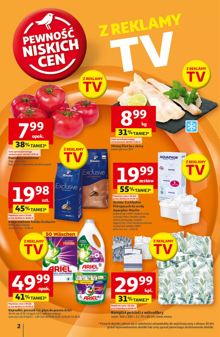 Gazetka promocyjna Auchan - Pewność Niskich Cen Hipermarket - ważna 20.02 do 26.02.2025 - strona 2 - produkty: Ariel, Glazura, Kawa, Kawa mielona, Komplet pościeli, Lazur, Miecz, Mintaj, Płyn do prania, Pomidory, Pościel, Tchibo