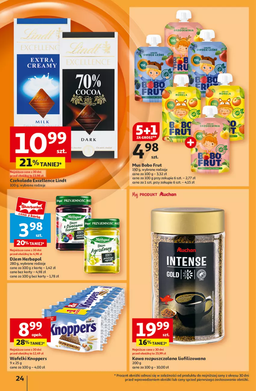 Gazetka promocyjna Auchan - Pewność Niskich Cen Hipermarket - ważna 20.02 do 26.02.2025 - strona 26 - produkty: Czekolada, Dżem, Fa, Herbapol, Kawa, Knoppers, LANA, Lindt, Morela, Mus