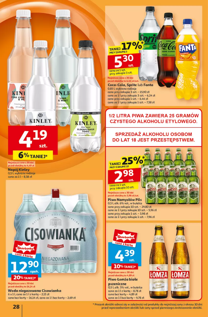 Gazetka promocyjna Auchan - Pewność Niskich Cen Hipermarket - ważna 20.02 do 26.02.2025 - strona 30 - produkty: Cisowianka, Coca-Cola, Fa, Fanta, Gra, LG, Namysłów, Napój, Piwa, Piwo, Sprite, Woda, Woda niegazowana