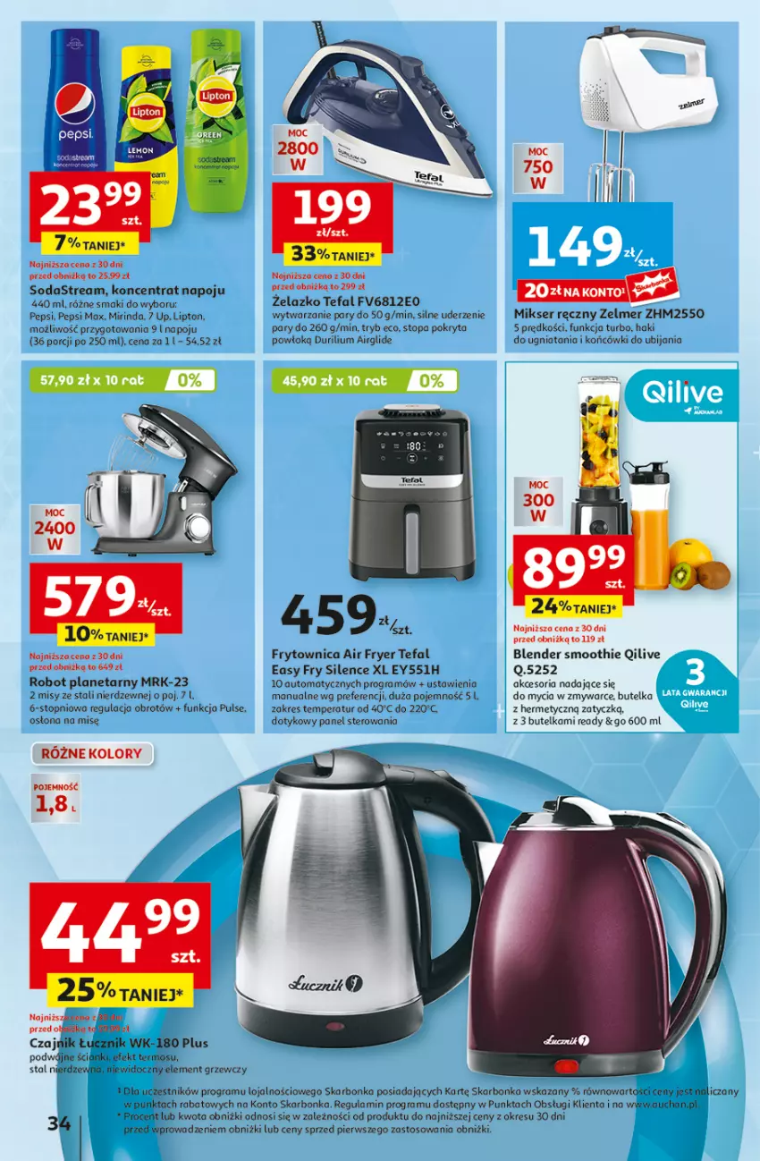 Gazetka promocyjna Auchan - Pewność Niskich Cen Hipermarket - ważna 20.02 do 26.02.2025 - strona 42 - produkty: Blender, Czajnik, Fa, Gra, Lipton, Mikser, Mikser ręczny, Mirinda, Pepsi, Pepsi max, Por, Robot, Robot planetarny, Ser, Smoothie, Tefal, Termos, Top, Zelmer