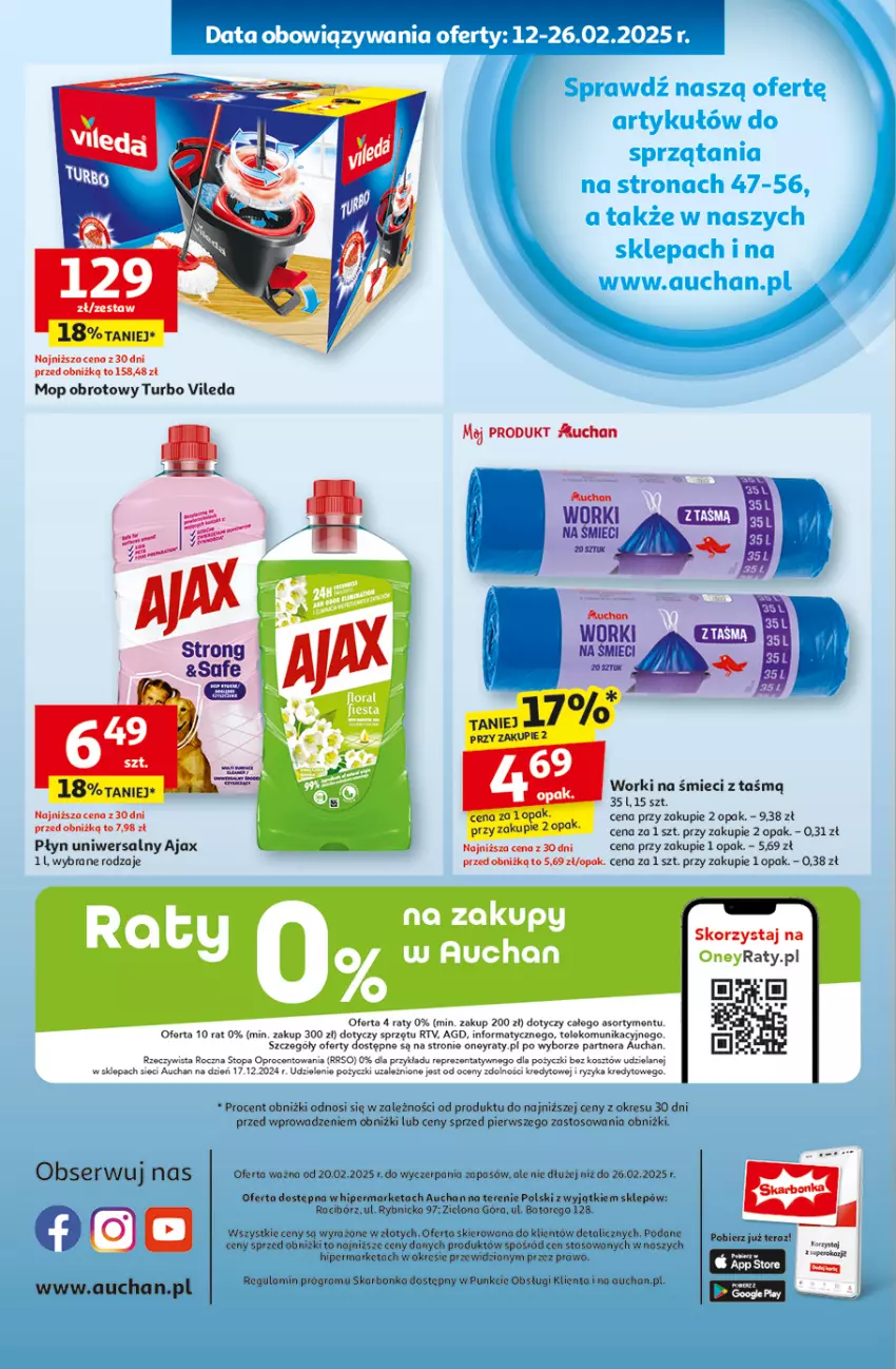 Gazetka promocyjna Auchan - Pewność Niskich Cen Hipermarket - ważna 20.02 do 26.02.2025 - strona 64 - produkty: Ajax, Gra, Kosz, Mop, Ser, Top, Vileda, Worki na śmiec, Worki na śmieci