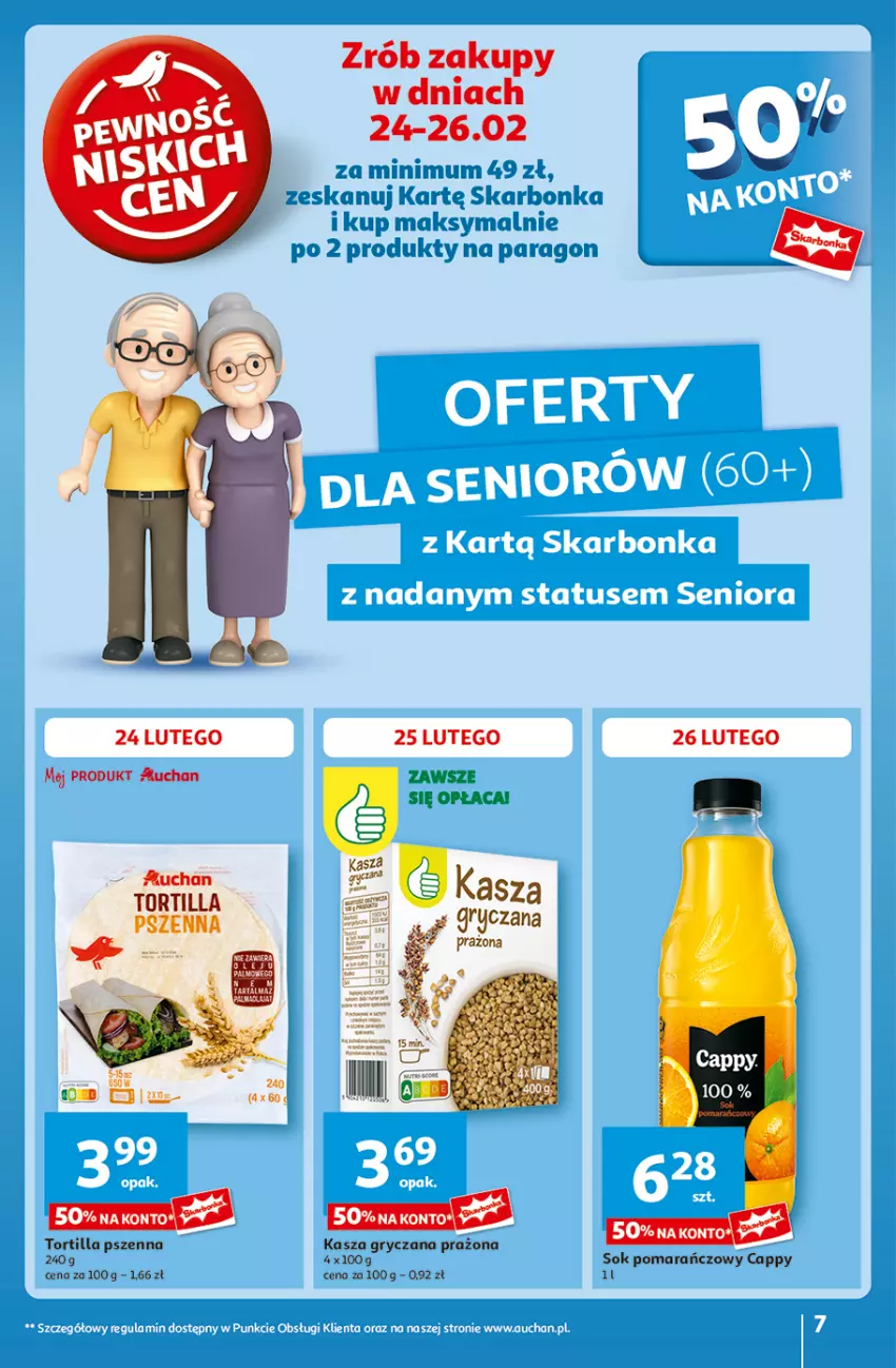 Gazetka promocyjna Auchan - Pewność Niskich Cen Hipermarket - ważna 20.02 do 26.02.2025 - strona 7 - produkty: Cappy, Gra, Gry, Kasza, Kasza gryczana, Sok, Sok pomarańczowy, Tortilla