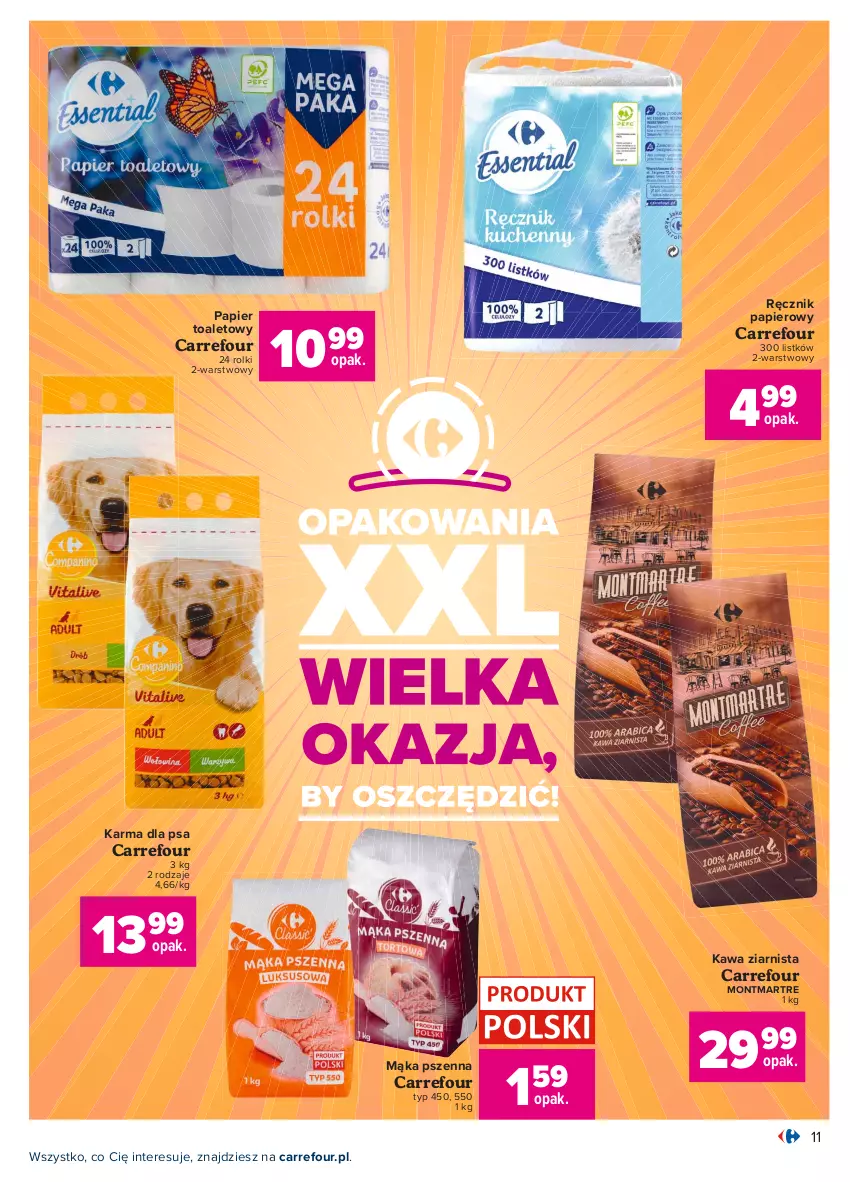 Gazetka promocyjna Carrefour - Gazetka Carrefour - ważna 26.07 do 07.08.2021 - strona 11 - produkty: Kawa, Kawa ziarnista, Mąka, Mąka pszenna, Montmartre, Papier, Papier toaletowy, Ręcznik, Rolki