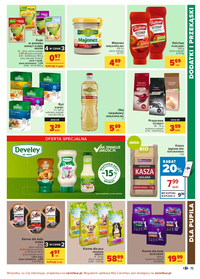 Gazetka promocyjna Carrefour - Gazetka Carrefour - ważna 26.07 do 07.08.2021 - strona 15 - produkty: Friskies, Kasza, Kasza jaglana, Ketchup, Knorr, Kosz, Kotányi, Kubek, Kupiec, LANA, Majonez, Nestlé, Olej, Olej rzepakowy, Piec, Pudliszki, Ryż, Sheba, Zupa