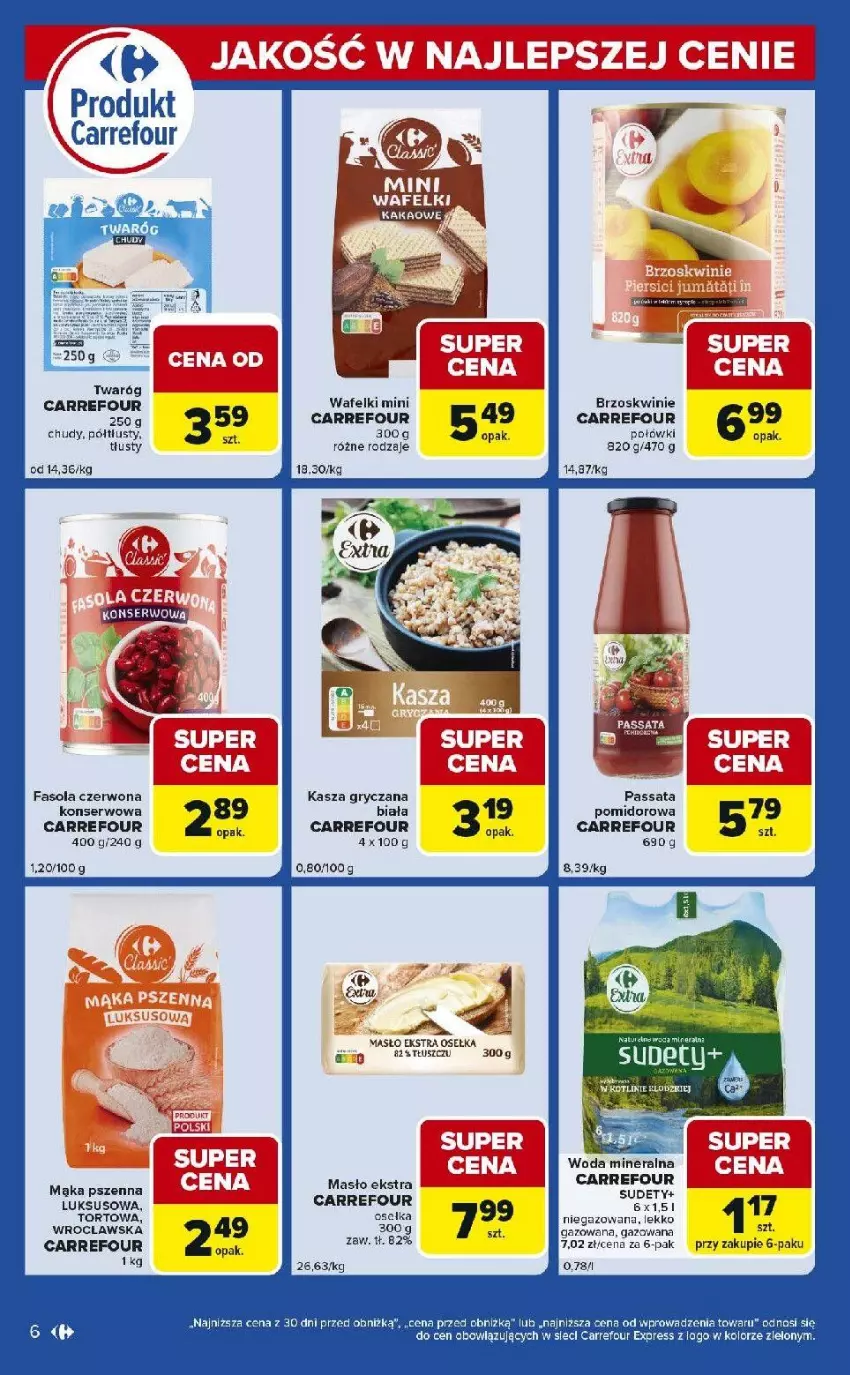 Gazetka promocyjna Carrefour - Gazetka Express - ważna 27.01 do 02.02.2026 - strona 6 - produkty: Brzoskwinie, Fa, Fasola, Gry, Kasza, Kasza gryczana, Masło, Ser, Twaróg, Woda, Woda mineralna