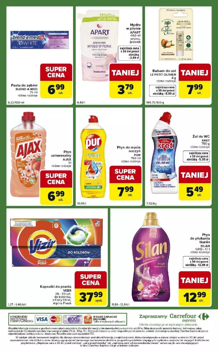 Gazetka promocyjna Carrefour - Gazetka Express - ważna 27.01 do 02.02.2026 - strona 8 - produkty: Ajax, Dres, Fa, Fairy, Kapsułki do prania, Kret, Mydło, Pasta do zębów, Płyn do mycia, Płyn do płukania, Pur, Silan, Sok, Vizir