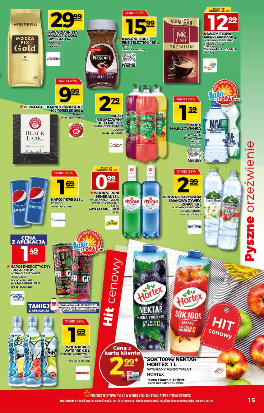 Gazetka promocyjna Topaz - Gazetka - ważna 08.07 do 14.07.2021 - strona 15 - produkty: Hortex, Lack, Napój, Napój energetyczny, Pepsi, Sok, Top