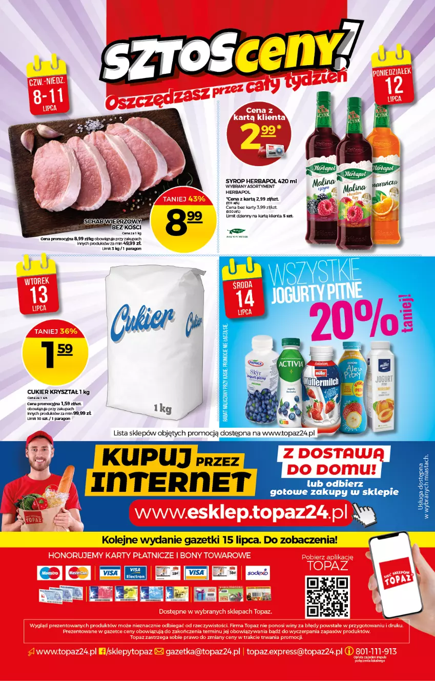 Gazetka promocyjna Topaz - Gazetka - ważna 08.07 do 14.07.2021 - strona 20 - produkty: Cukier, Herbapol, Olej, Syrop