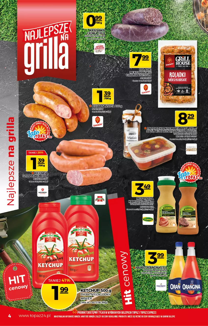 Gazetka promocyjna Topaz - Gazetka - ważna 08.07 do 14.07.2021 - strona 4 - produkty: Grill, Kamis, Mus, Musztarda, Sok, Top