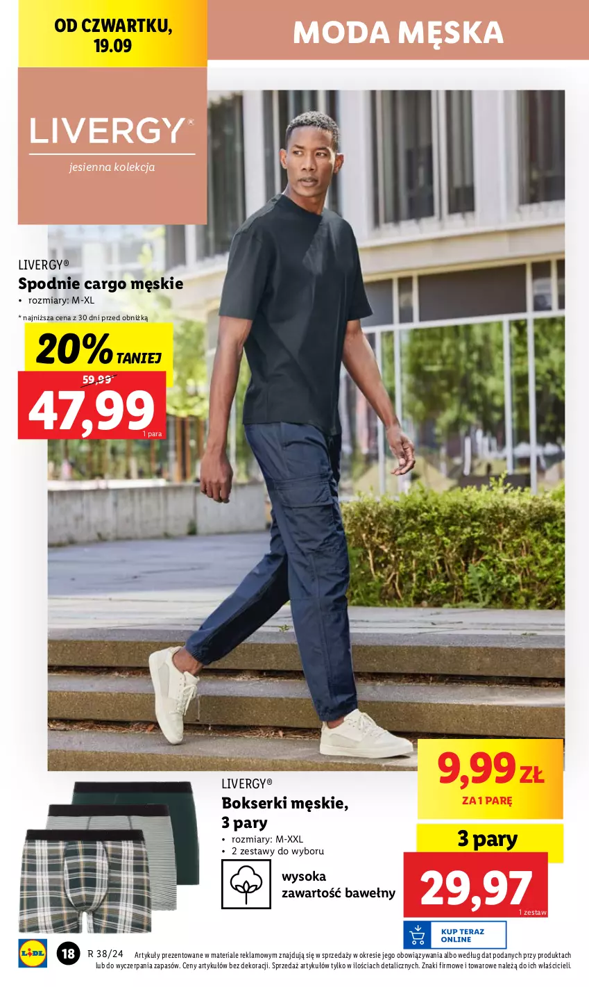 Gazetka promocyjna Lidl - GAZETKA - ważna 16.09 do 21.09.2024 - strona 22 - produkty: Bokserki, Moda, Ser, Sok, Spodnie