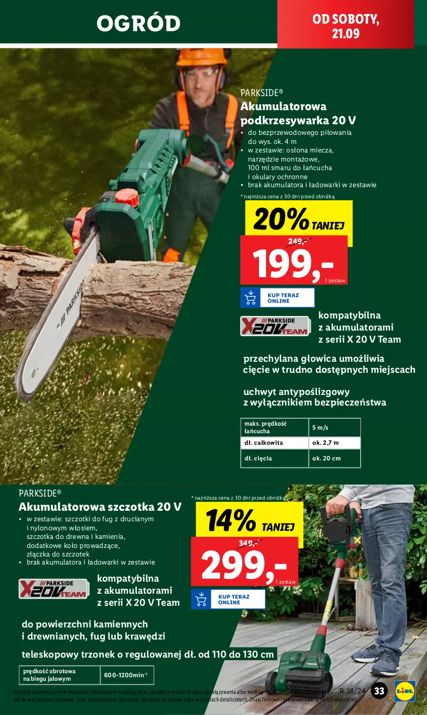 Gazetka promocyjna Lidl - GAZETKA - ważna 16.09 do 21.09.2024 - strona 39 - produkty: Akumulator, LANA, Miecz, Ogród, Okulary ochronne, Parkside, Piec, Ser, Szczotka, Teleskop, Warka