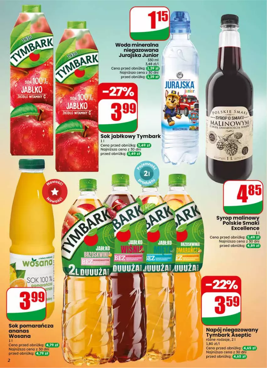 Gazetka promocyjna Dino - Gazetka 23 / 2026 - ważna 03.06 do 09.06.2026 - strona 2 - produkty: Ananas, Napój, Napój niegazowany, Sok, Sok jabłkowy, Syrop, Tymbark, Woda, Woda mineralna, Wosana
