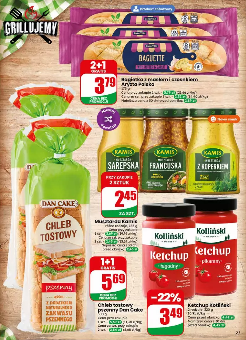 Gazetka promocyjna Dino - Gazetka 23 / 2026 - ważna 03.06 do 09.06.2026 - strona 21 - produkty: Bagietka, Chleb, Chleb tostowy, Dan Cake, Kamis, Ketchup, LG, Mus, Musztarda