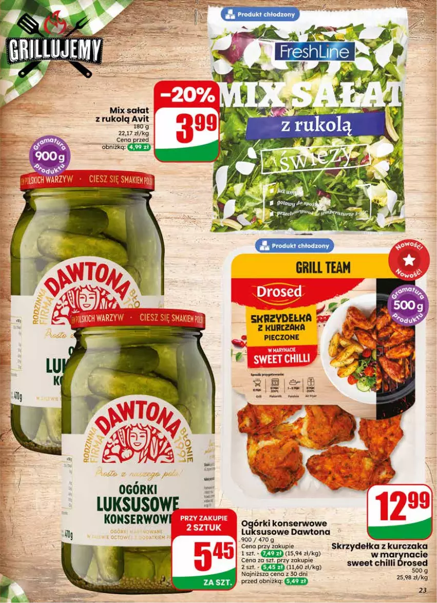 Gazetka promocyjna Dino - Gazetka 23 / 2026 - ważna 03.06 do 09.06.2026 - strona 23 - produkty: Dawtona, Dres, Kurczak, Piec, Ryż, Sałat, Ser, Skrzydełka z kurczaka