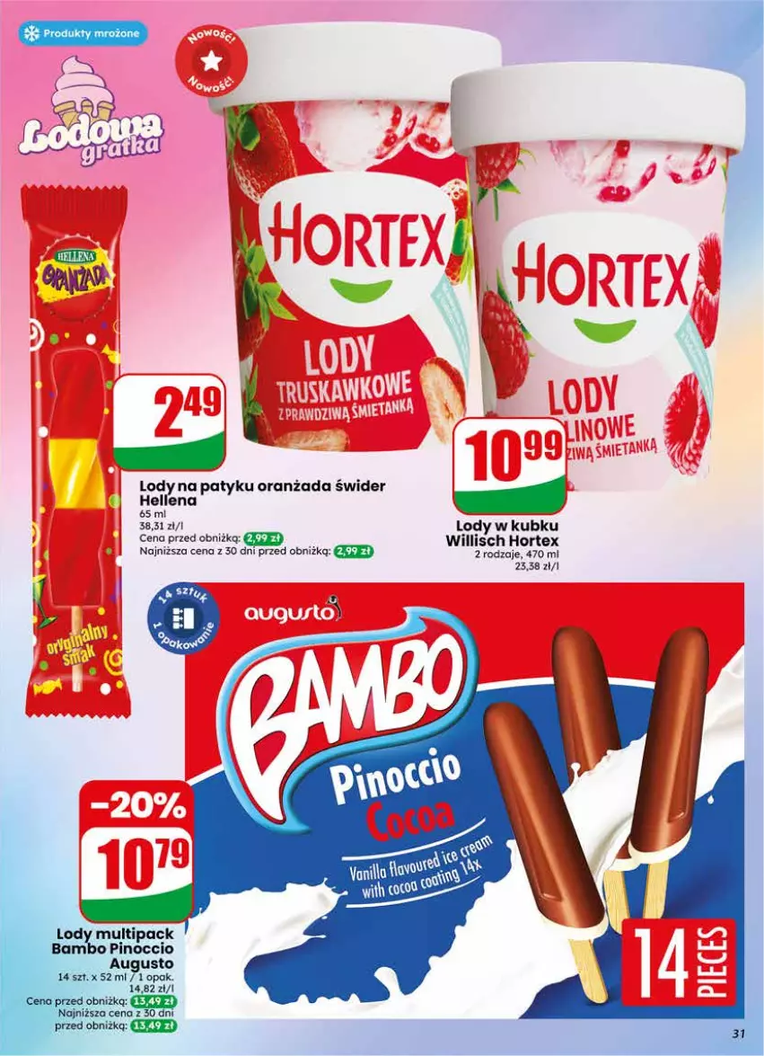 Gazetka promocyjna Dino - Gazetka 23 / 2026 - ważna 03.06 do 09.06.2026 - strona 31 - produkty: Hellena, Hortex, Lody, Oranżada, Produkty mrożone