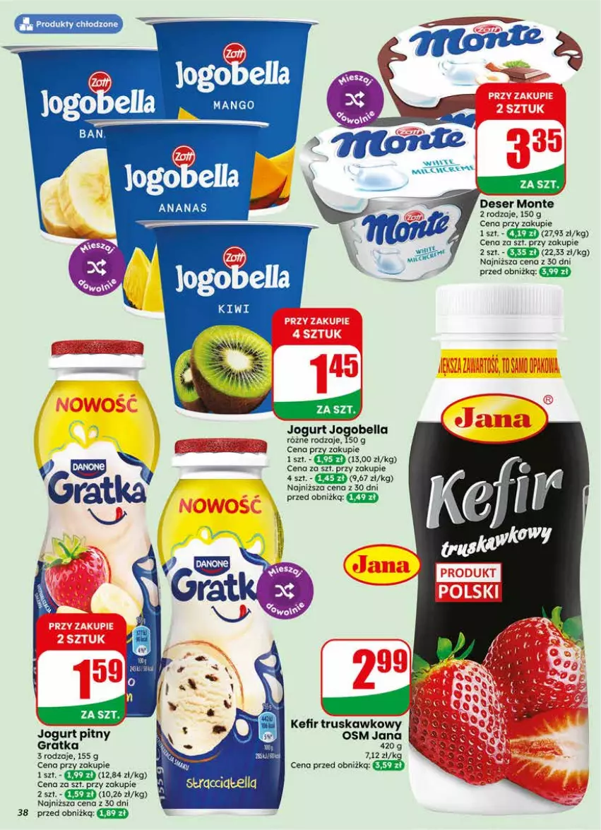 Gazetka promocyjna Dino - Gazetka 23 / 2026 - ważna 03.06 do 09.06.2026 - strona 38 - produkty: Bell, Bella, Deser, Gra, Jogobella, Jogurt, Jogurt pitny, Kefir, Monte, Ser
