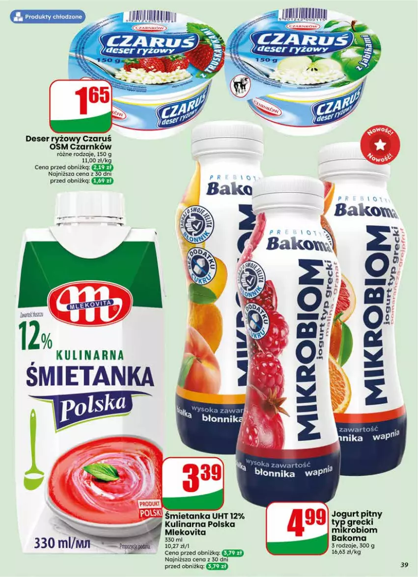 Gazetka promocyjna Dino - Gazetka 23 / 2026 - ważna 03.06 do 09.06.2026 - strona 39 - produkty: Bakoma, Deser, Jogurt, Jogurt pitny, Mleko, Ryż, Ser