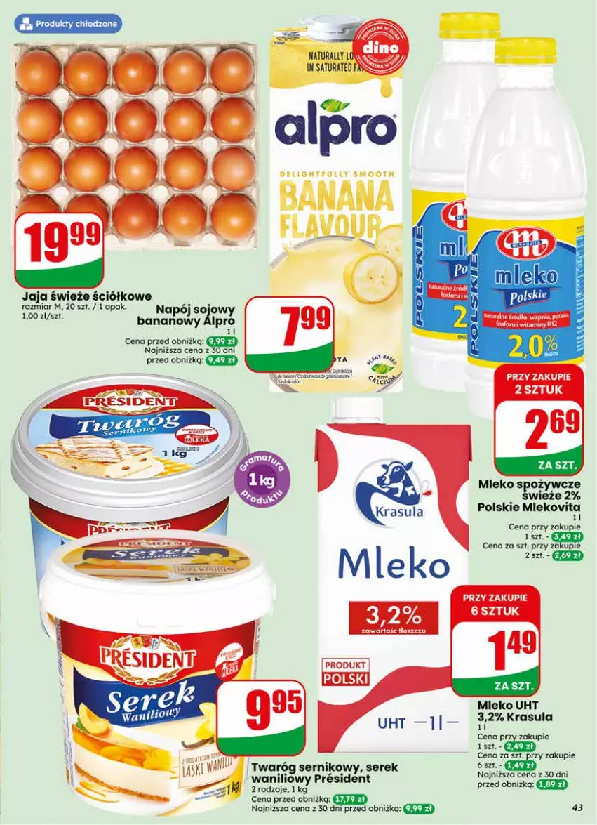 Gazetka promocyjna Dino - Gazetka 23 / 2026 - ważna 03.06 do 09.06.2026 - strona 43 - produkty: Alpro, Fa, Jaja, Mleko, Ser, Serek, Twaróg, Vita C