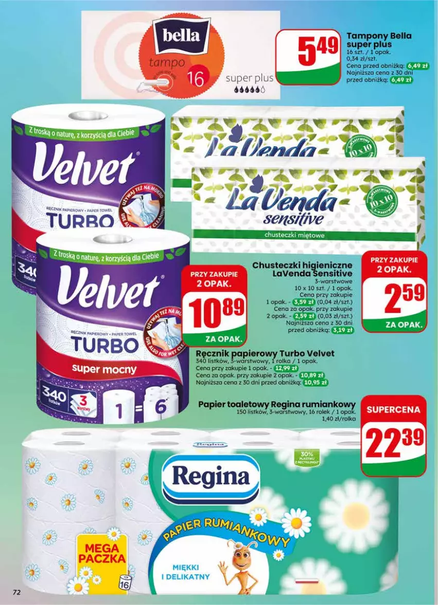 Gazetka promocyjna Dino - Gazetka 23 / 2026 - ważna 03.06 do 09.06.2026 - strona 72 - produkty: Bell, Bella, Chusteczki, Gin, Ręcznik, Rum, Tampony, Velvet