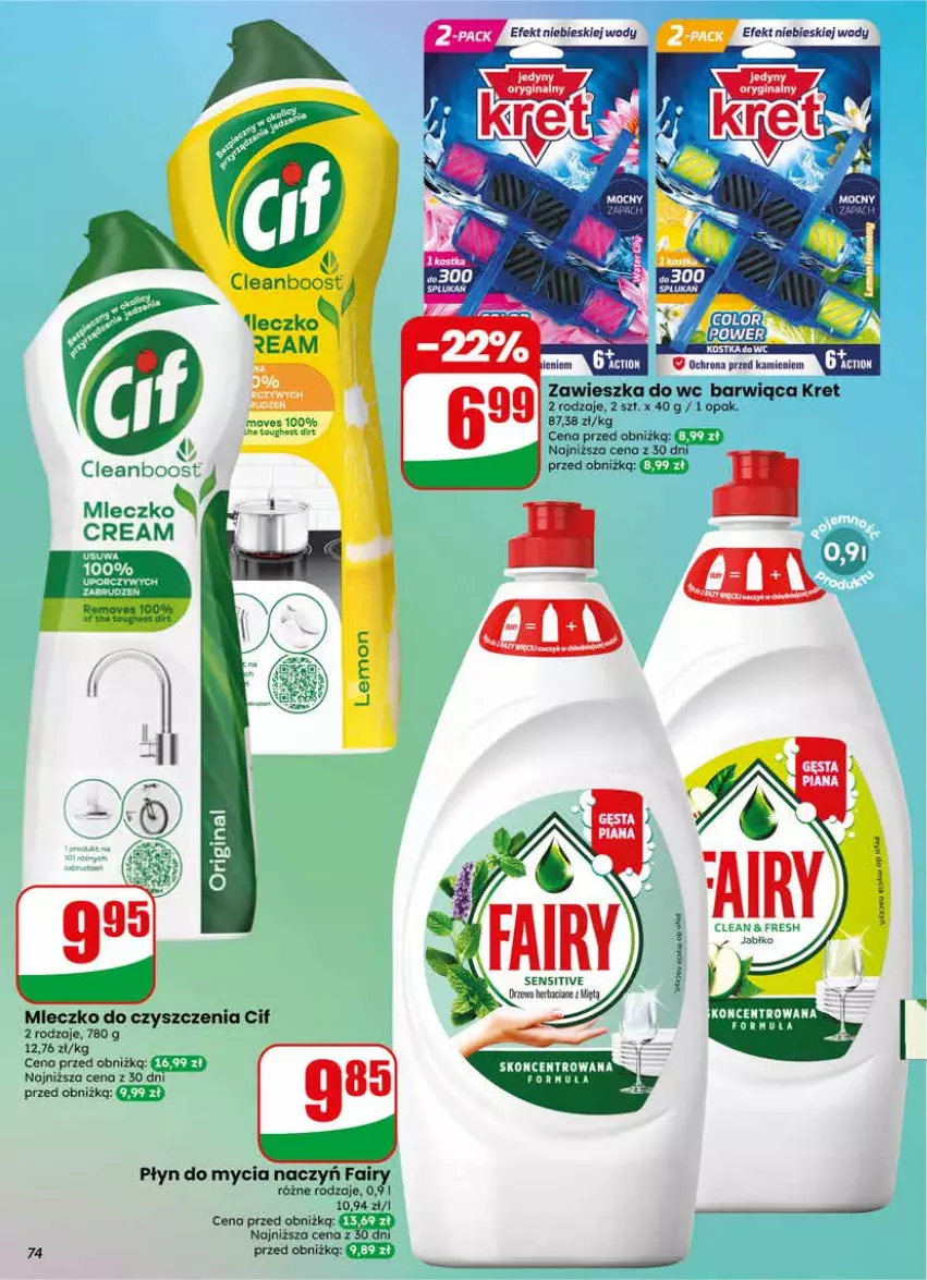 Gazetka promocyjna Dino - Gazetka 23 / 2026 - ważna 03.06 do 09.06.2026 - strona 74 - produkty: Cif, Do mycia naczyń, Fa, Gin, Kret, Mleczko, Zawieszka do wc