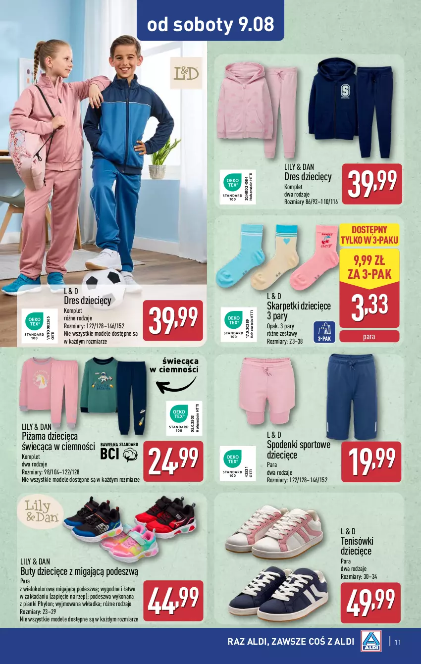 Gazetka promocyjna Aldi - Artykuły przemysłowe i tekstylia - ważna 06.08 do 09.08.2025 - strona 11 - produkty: Buty, Dres, Dzieci, Karp, Piżama, Por, Skarpetki, Sport, Tenisówki