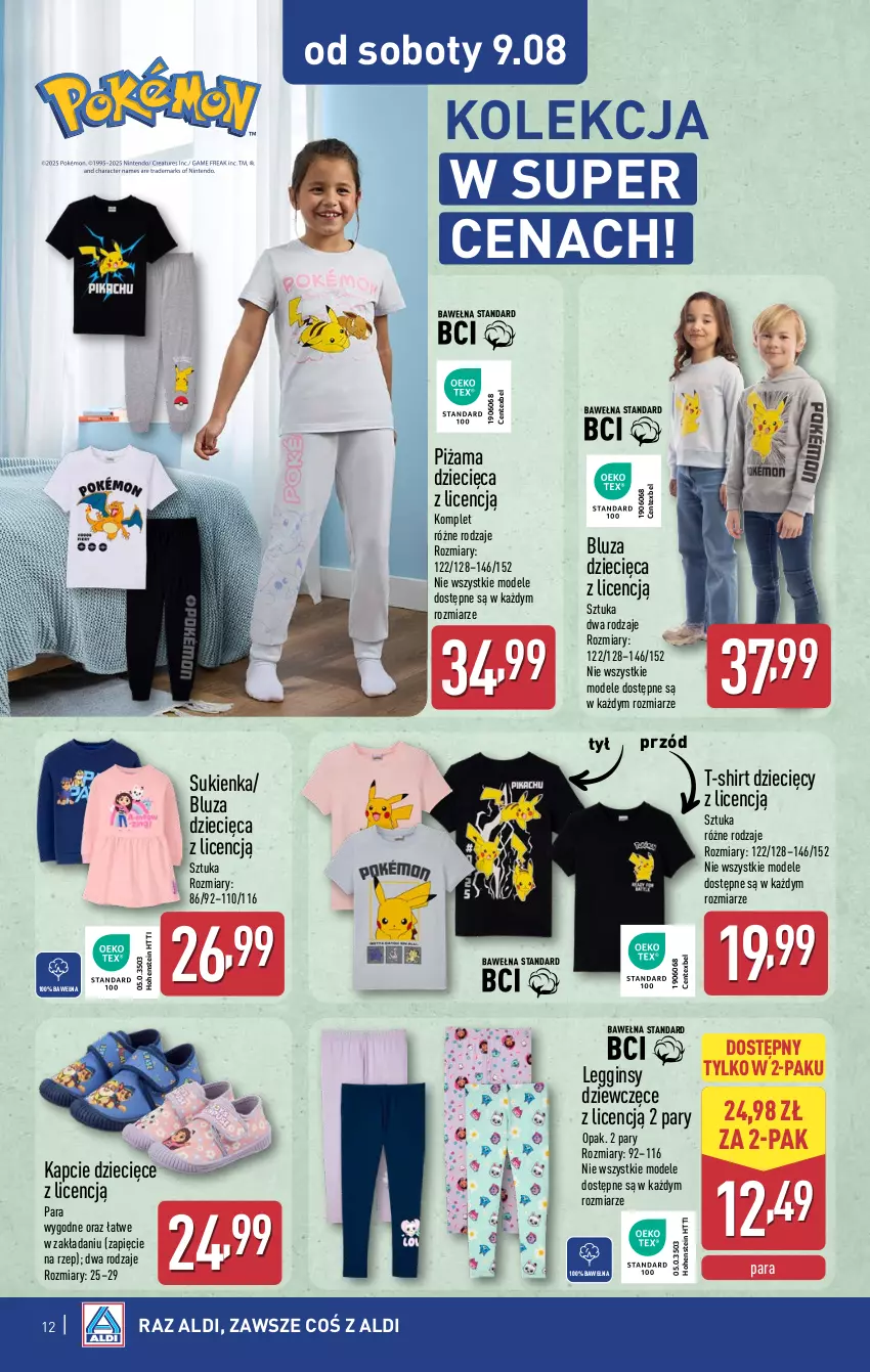 Gazetka promocyjna Aldi - Artykuły przemysłowe i tekstylia - ważna 06.08 do 09.08.2025 - strona 12 - produkty: Bluza, Dzieci, Gin, Kapcie, Legginsy, Piżama, Sukienka, T-shirt, Wełna