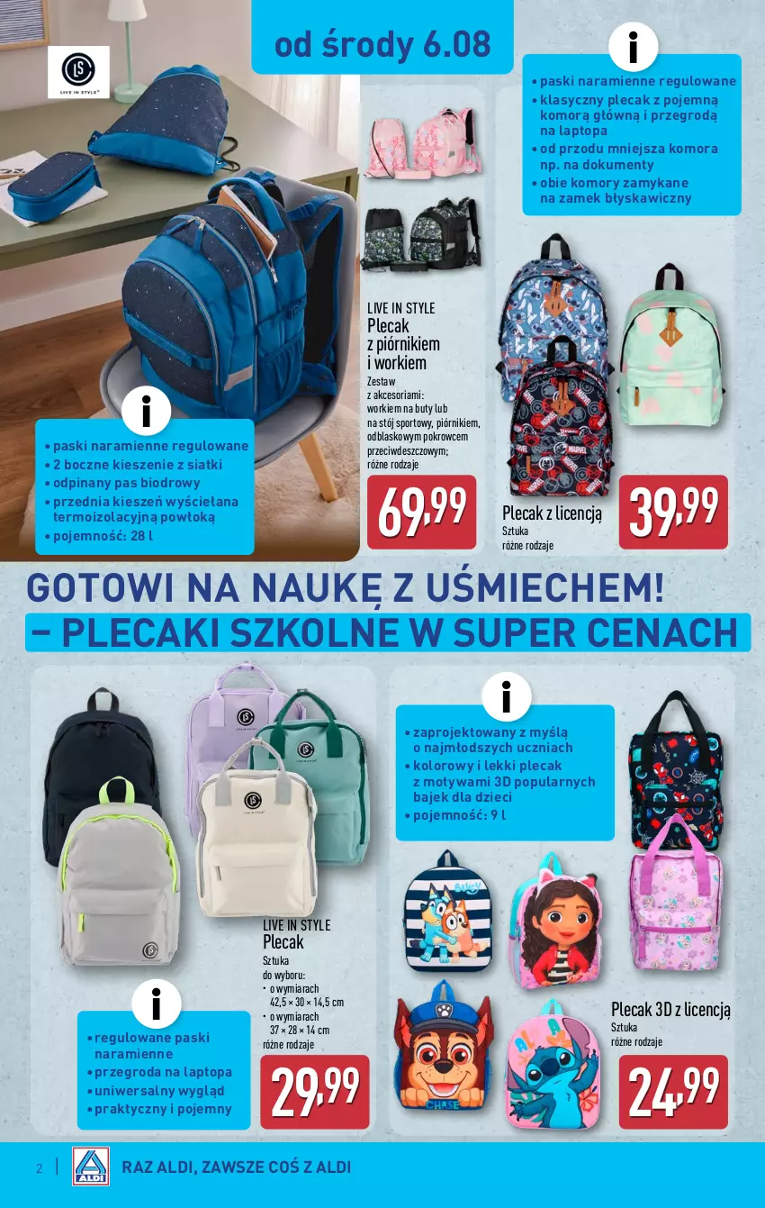 Gazetka promocyjna Aldi - Artykuły przemysłowe i tekstylia - ważna 06.08 do 09.08.2025 - strona 2 - produkty: Buty, Dzieci, Piórnik, Plecak, Por, Sport, Top