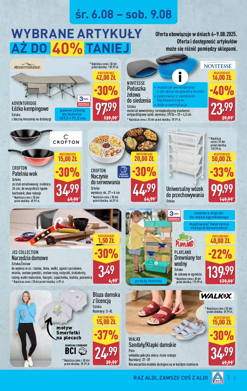 Gazetka promocyjna Aldi - Artykuły przemysłowe i tekstylia - ważna 06.08 do 09.08.2025 - strona 3 - produkty: Bluza, Haczyk, Inka, Klapki, Miarka, Mop, Noż, Nożyczki, Patelnia, Poduszka, Pokrowiec, Poziomica, Sandał, Ser, Wózek