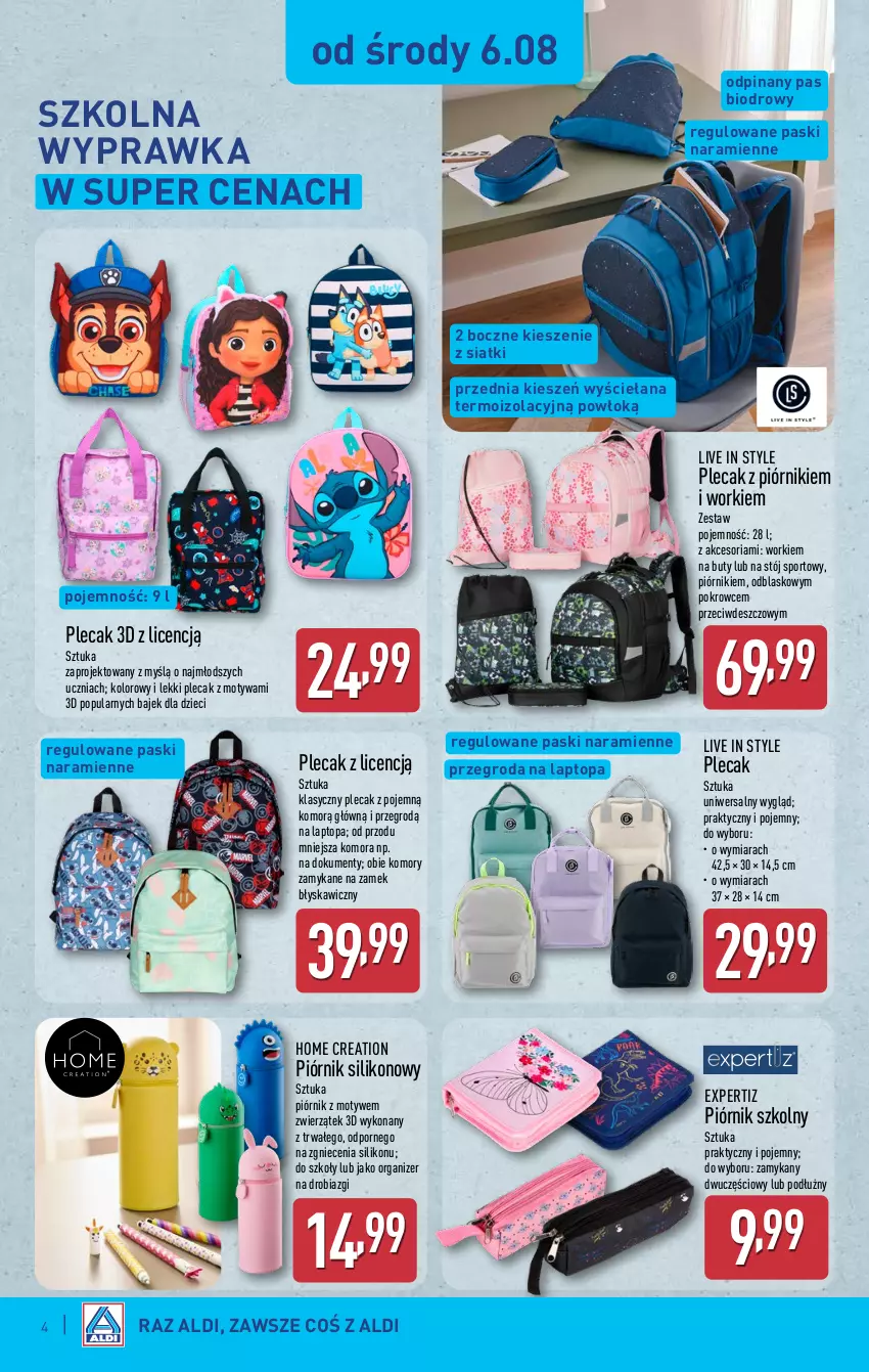 Gazetka promocyjna Aldi - Artykuły przemysłowe i tekstylia - ważna 06.08 do 09.08.2025 - strona 4 - produkty: Buty, Dzieci, Organizer, Piórnik, Plecak, Por, Sport, Top
