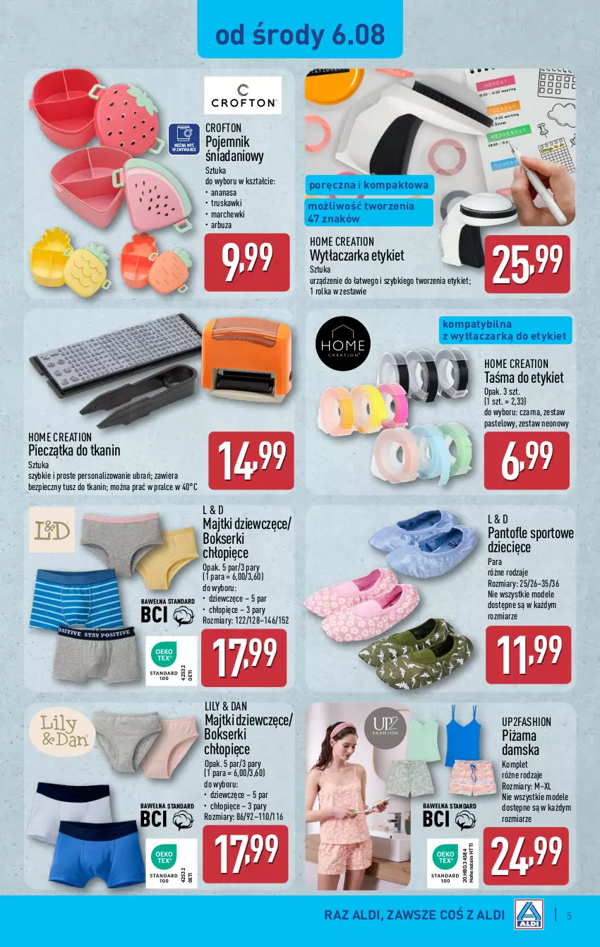 Gazetka promocyjna Aldi - Artykuły przemysłowe i tekstylia - ważna 06.08 do 09.08.2025 - strona 5 - produkty: Ananas, Arbuz, Bokserki, Danio, Dzieci, Fa, Majtki, Piec, Pieczątka, Piżama, Pojemnik, Por, Ser, Sport, Truskawki, Tusz