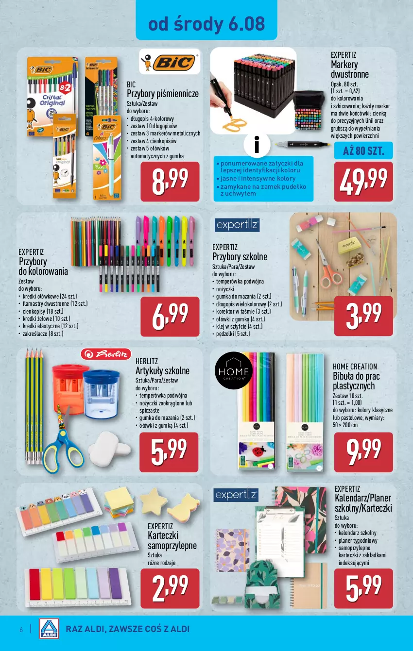 Gazetka promocyjna Aldi - Artykuły przemysłowe i tekstylia - ważna 06.08 do 09.08.2025 - strona 6 - produkty: BIC, Długopis, Flamastry, Kalendarz, Karteczki samoprzylepne, Klej, Marker, Mop, Noż, Nożyczki, Pudełko