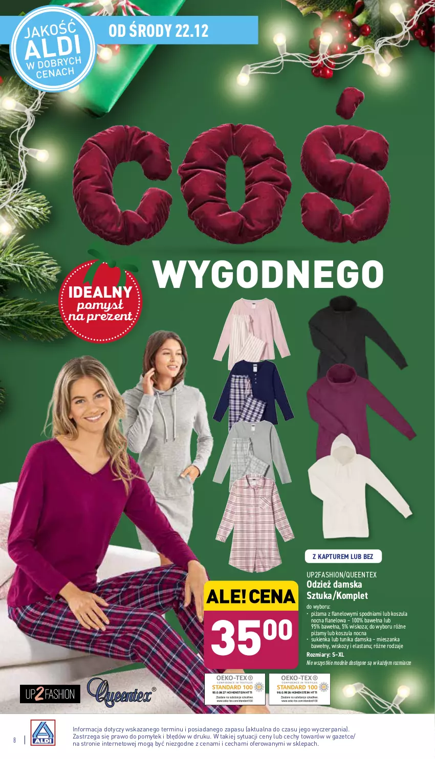 Gazetka promocyjna Aldi - Katalog Moda i Dom - ważna 22.12 do 31.12.2021 - strona 8 - produkty: Fa, Kosz, Koszula, Koszula nocna, Piżama, Queentex, Sukienka, Tunika, Wełna