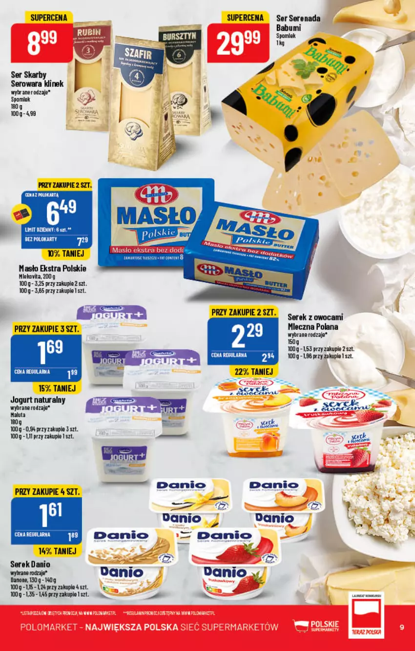 Gazetka promocyjna PoloMarket - Gazetka pomocyjna - ważna 08.06 do 14.06.2022 - strona 9 - produkty: Danio, Danone, Jogurt, LANA, Laur, Masło, Ser, Serek, Szal