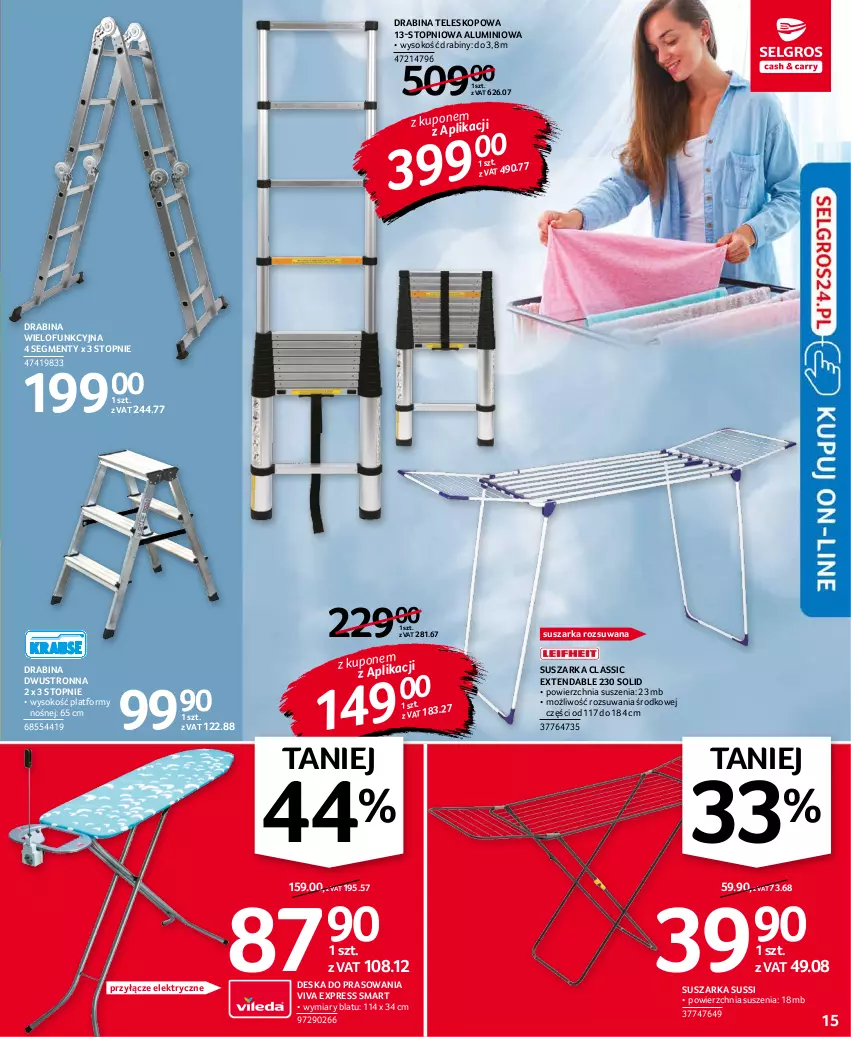 Gazetka promocyjna Selgros - Oferta przemysłowa - ważna 10.11 do 24.11.2021 - strona 15 - produkty: Deska do prasowania, Drabina, Sok, Suszarka, Teleskop, Top