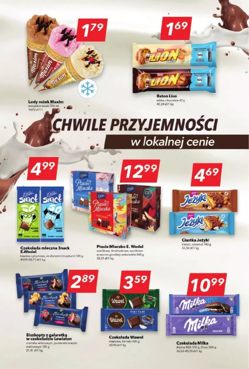 Gazetka promocyjna Lewiatan - ważna 14.09 do 20.09.2023 - strona 11 - produkty: Baton, Ciastka, Czekolada, Czekolada mleczna, E. Wedel, Jeżyki, Lion, Lody, Milka, Mleczko, Ptasie mleczko