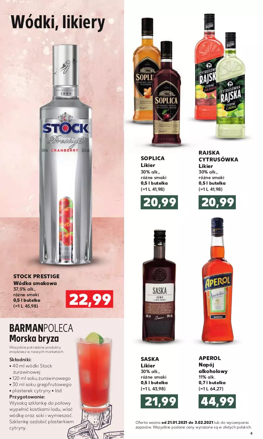 Gazetka promocyjna Kaufland - Barek - ważna 21.01 do 03.02.2021 - strona 4 - produkty: Aperol, Bryza, Cytryny, Grejpfrut, Likier, Napój, Plasterki, Saska, Sok, Soplica, Stock, Wino, Wódka