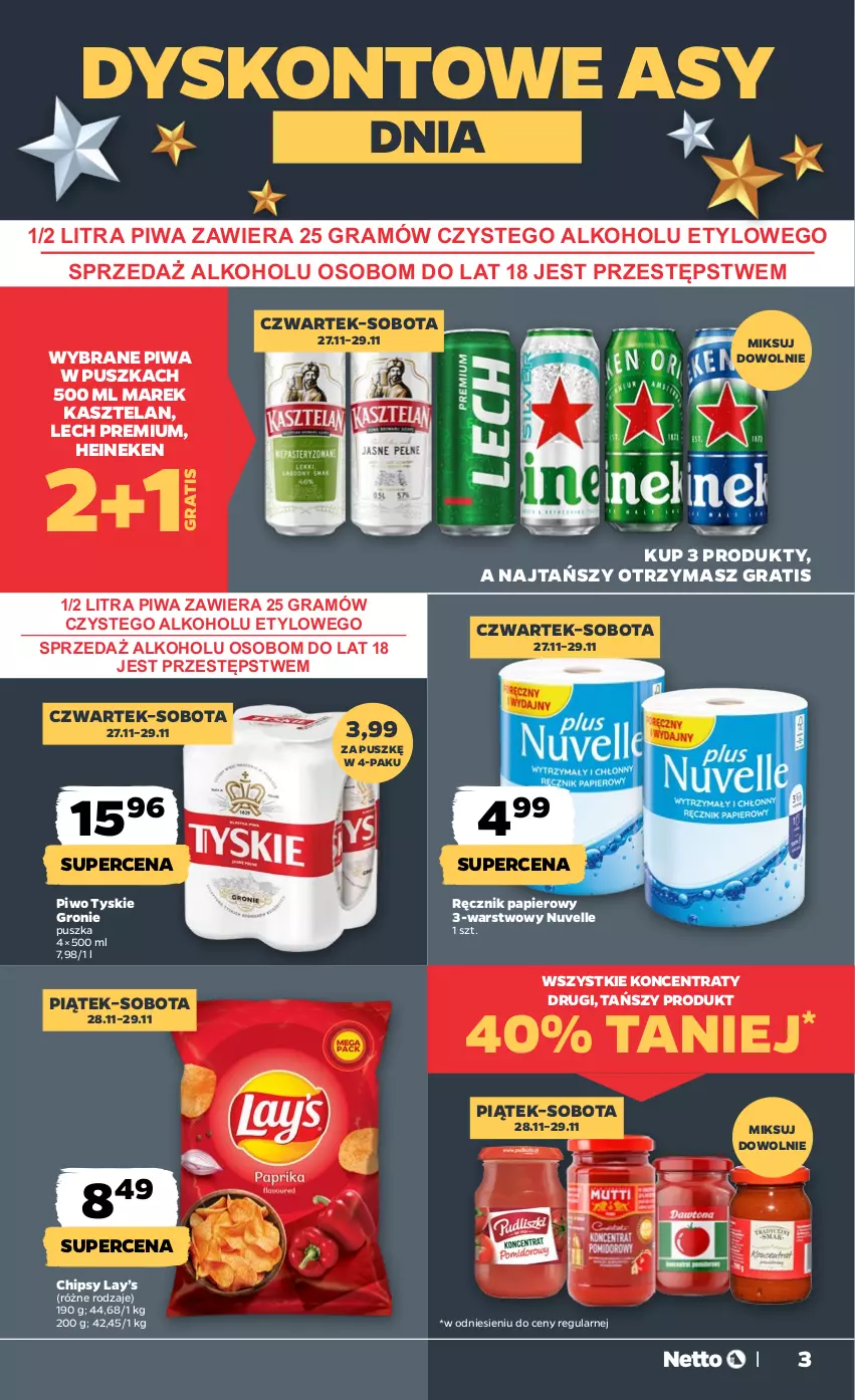 Gazetka promocyjna Netto - Od Czwartku - ważna 27.11 do 29.11.2025 - strona 3 - produkty: Chipsy, Gra, Heineken, Kasztelan, Lay’s, Lech Premium, Papier, Piwa, Piwo, Ręcznik, Tyskie