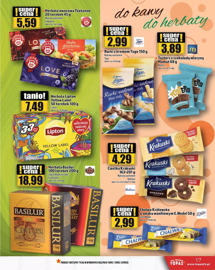 Gazetka promocyjna Topaz - Gazetka - ważna 23.01 do 29.01.2025 - strona 17 - produkty: Brother, Chałwa, Fa, Herbata, Herbata owocowa, K2, Lipton, Rurki, Stek, Tago, Teekanne, Top