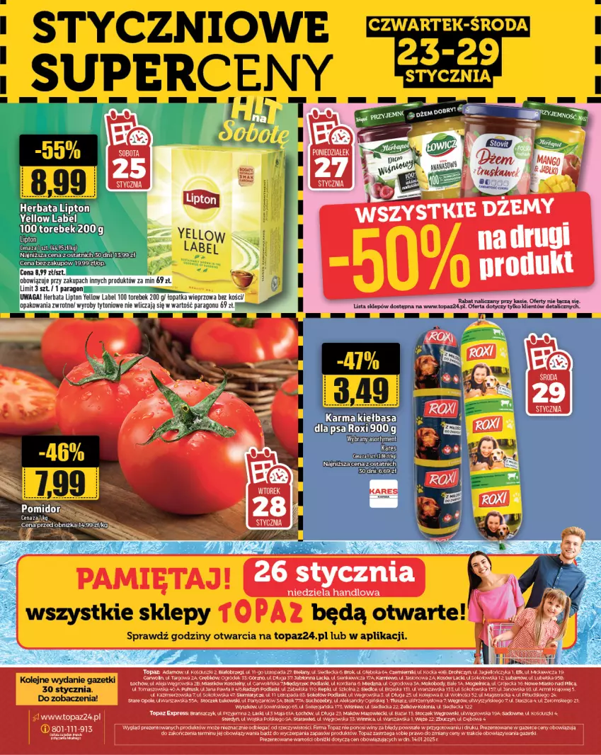 Gazetka promocyjna Topaz - Gazetka - ważna 23.01 do 29.01.2025 - strona 28 - produkty: Bielska, Body, Herbata, Kiełbasa, KOBO, Koc, Lack, Lipton, Ogiński, Ogród, Olej, Podlaski, Sok, Sokołów, Top, Waga