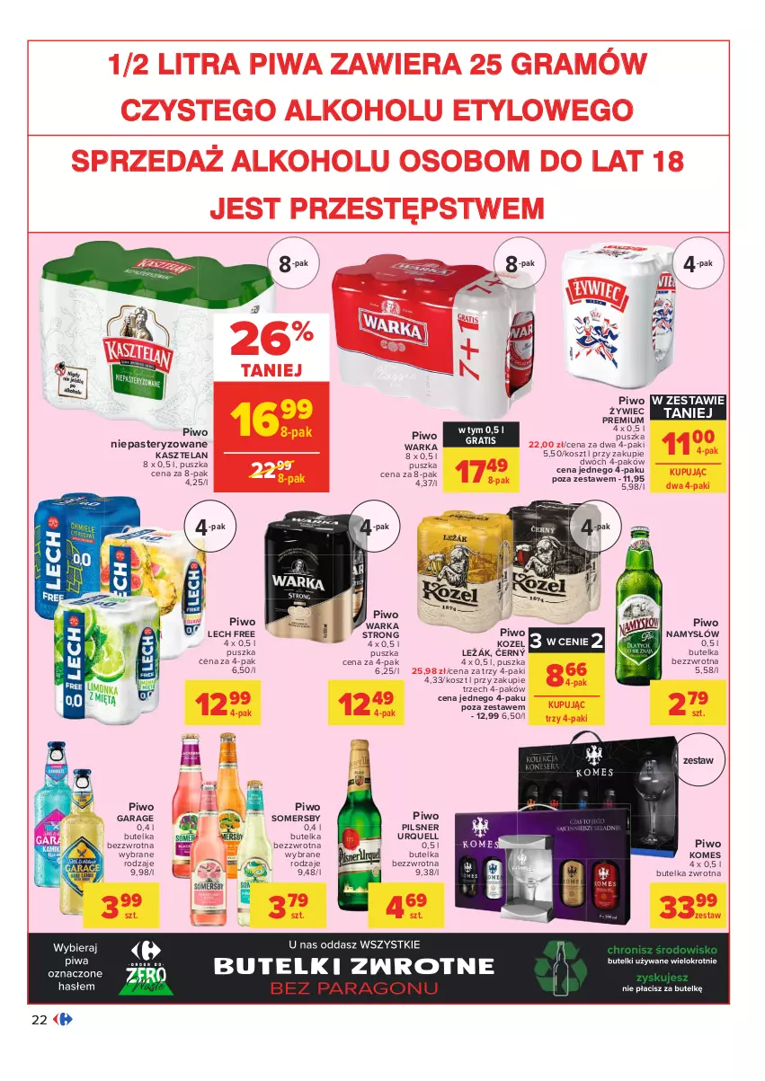 Gazetka promocyjna Carrefour - Gazetka Carrefour Zyskoteka - ważna 19.10 do 24.10.2021 - strona 22 - produkty: Gra, Kasztelan, Kosz, Kozel, Namysłów, Pilsner Urquell, Piwa, Piwo, Somersby, Warka